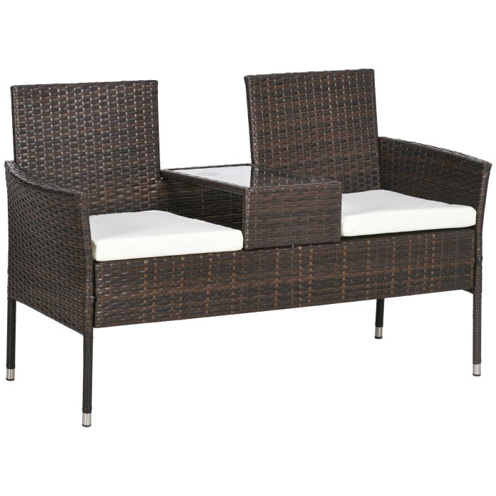 Jones Two-Seat Rattan Chair with Middle Table - Brown