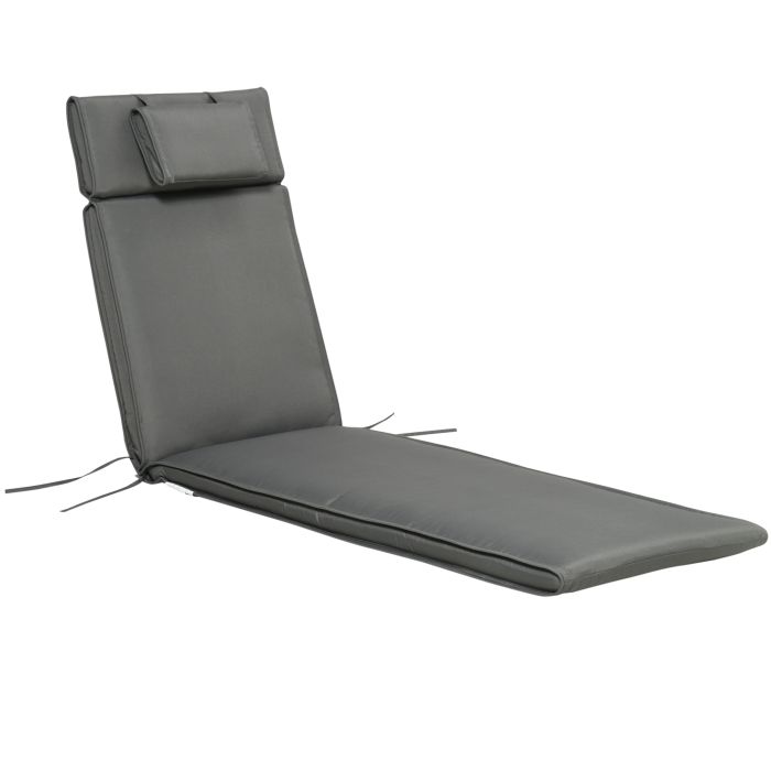 Garden Sun Lounger Cushion Replacement Thick Sunbed Reclining Chair Relaxer Pad with Pillow - Grey