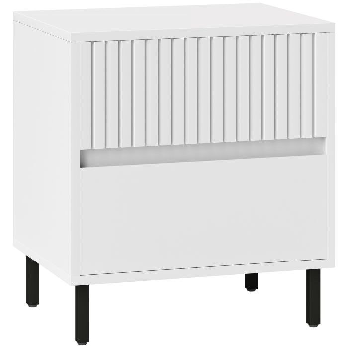 HERON Simple Line Indented Two-Drawer Bedside Table - White