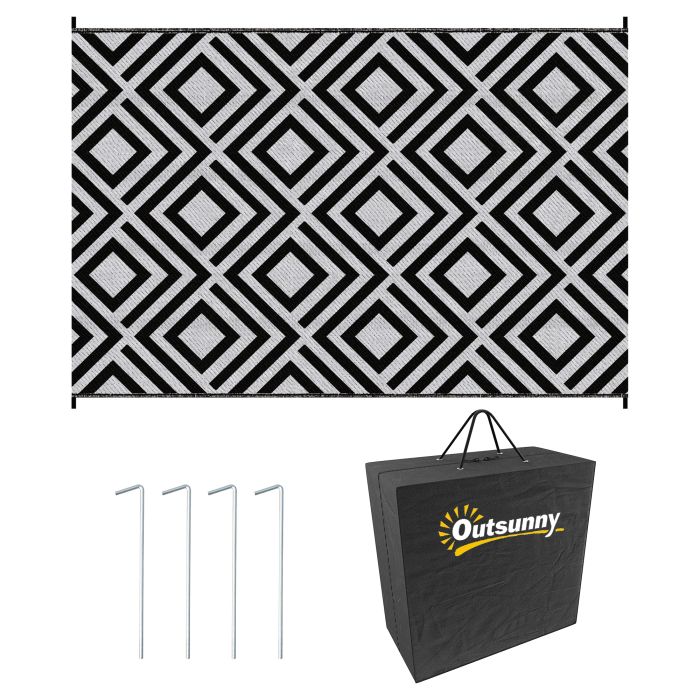 Reversible Outdoor Rug with Carry Bag and Ground Stakes