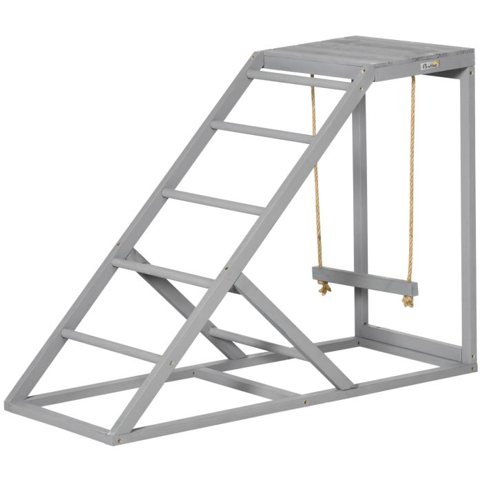 Wooden Chicken Coop Toy with Swing, Ladder, Platform, Grey