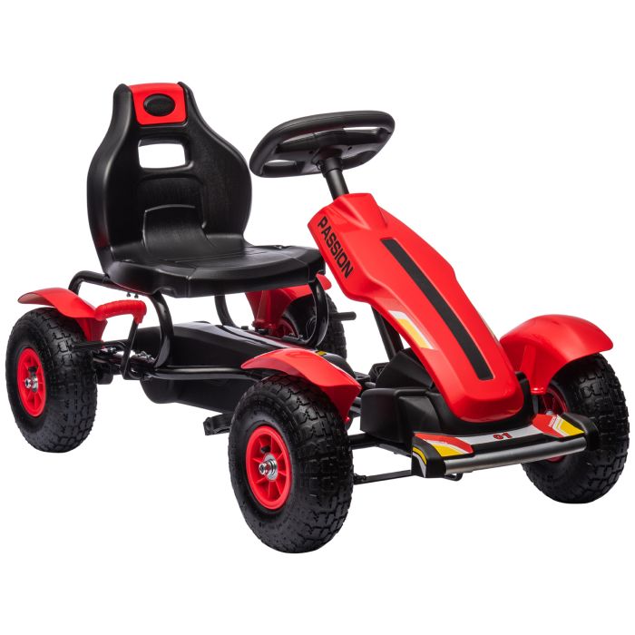 Children Pedal Go Ride On Racer Car with Adjustable Seat, Inflatable Rubber Handbrake, Red