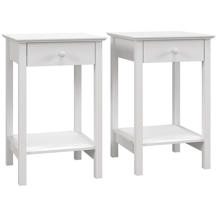 Bedside Table - 2 Pieces Nightstand White 39cm