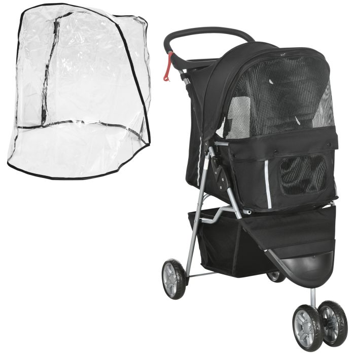Pet Stroller - Pawzy Pet Travel Stroller with Rain Cover and Cupholder Black 75cm
