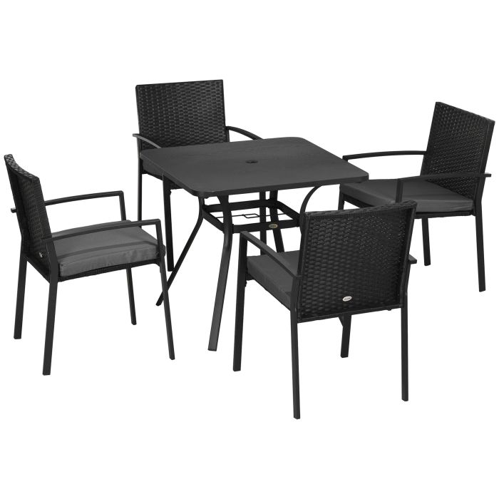 Jones 4 Seater Rattan Garden Furniture Set with Umbrella Hole - Black