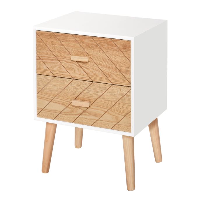 Bedside Table - NORDIC 2 Drawer Nightstand White 30cm