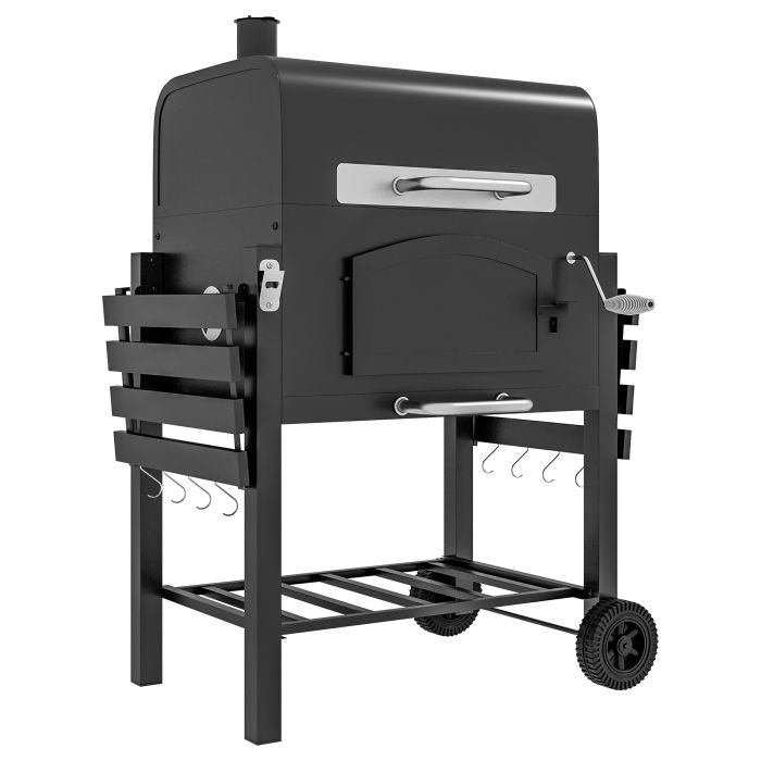 Jones Charcoal Barbecue Grill Trolley with Adjustable Height - Black