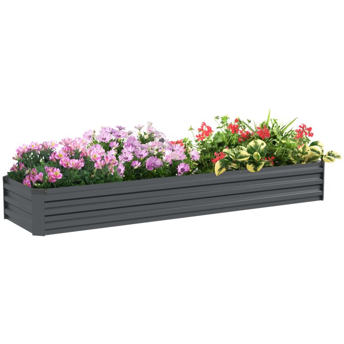 Galvanised Raised Bed for Garden, Rectangular Outdoor Elevated Planter Box with Safety Edging and Open Bottom for Growing Flowers, Herbs and Vegetables, 240 x 60cm, Grey