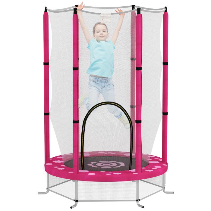 AIVAGO 4.6FT Toddler Trampoline w/ Safety Enclosure Net, for Indoor Outdoor Use, Ages 3-6 Years, Sun Pattern - Pink