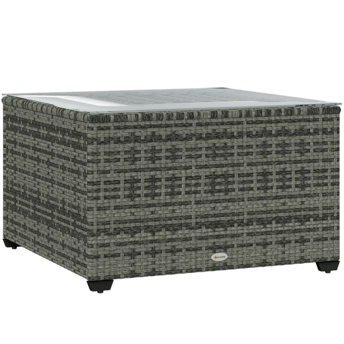 SUNVISTA 62 x 62cm Glass-Top Rattan Side Table - Light Grey