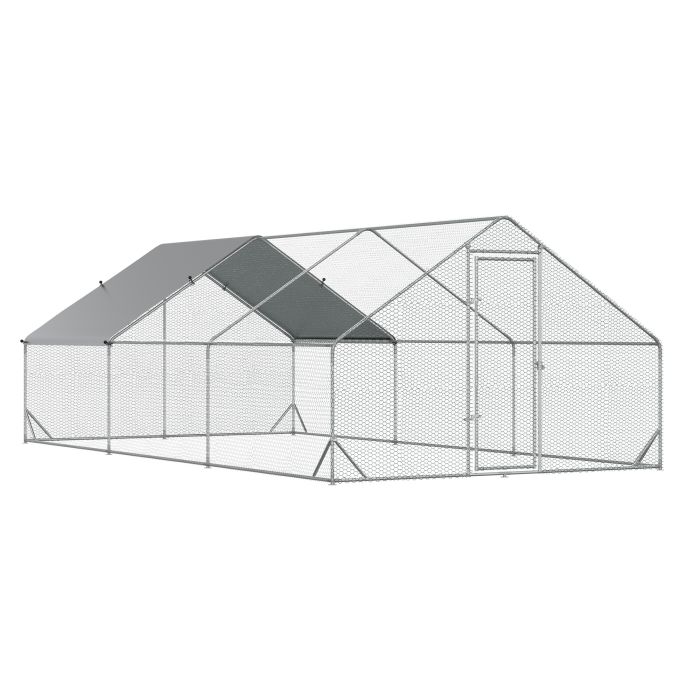 Galvanised Walk In Chicken Run w/ Cover 6 x 3 x 2m Silver