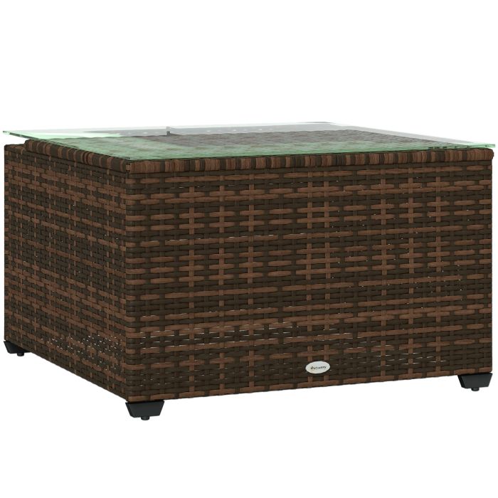 SUNVISTA 62 x 62cm Glass-Top Rattan Side Table - Brown
