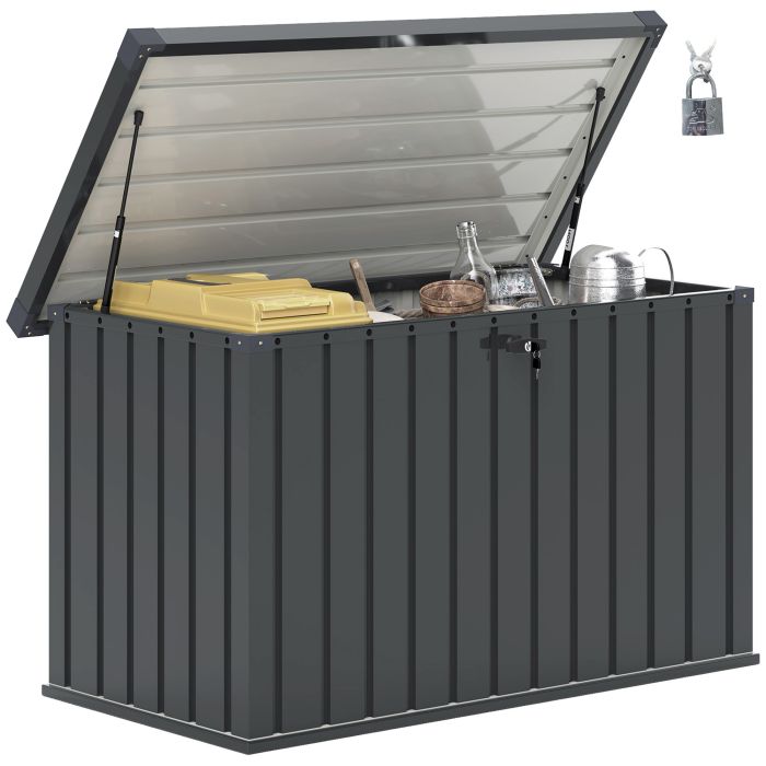 OLAREN 400L Galvanised Steel Garden Storage Box - Grey