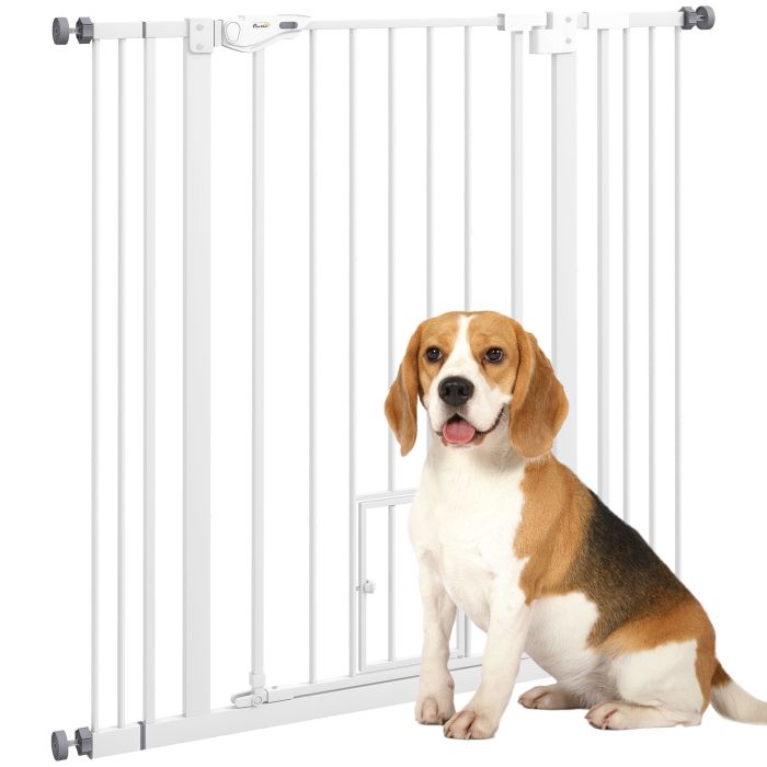 Shelley Extra Tall Indoor Dog Safety Gate with Cat Flap 74-101cm - White