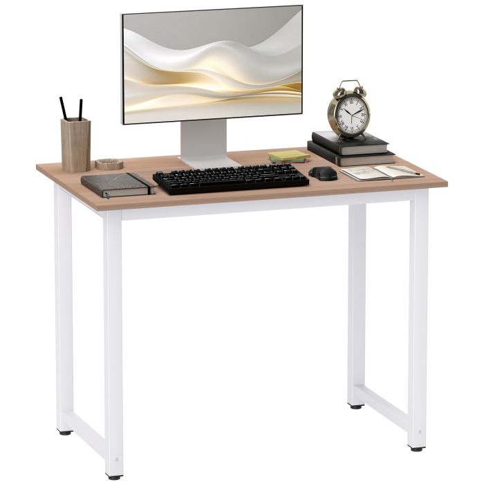 HERON Computer Desk, Writing Table, 100 x 60 x 76cm Workstation for Home Office, Study with Metal Frame, Simple Assembly, White