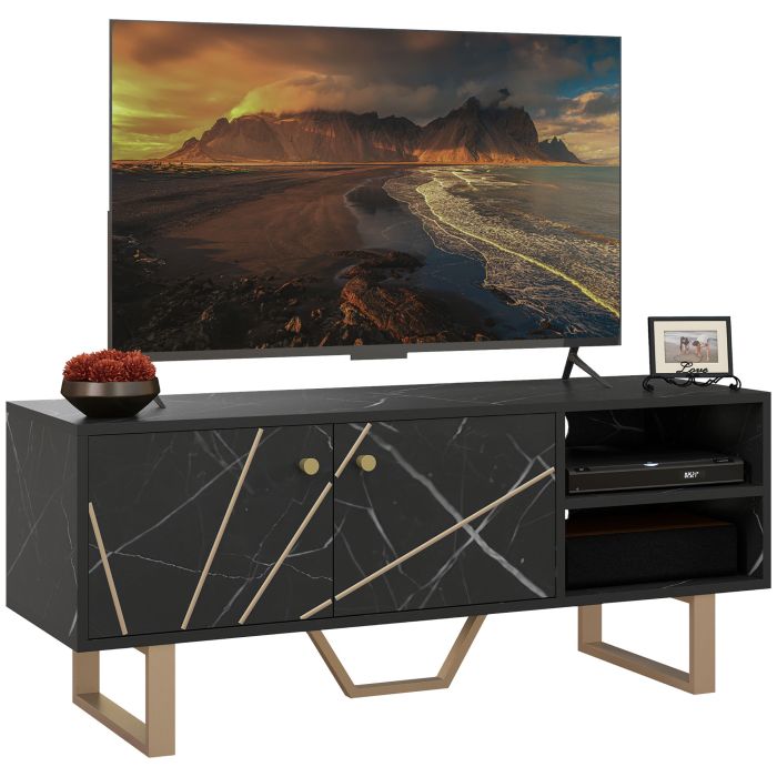 Scott TV Stand Cabinet for TVs up to 50 Inches with Storage Shelves - Black Marble