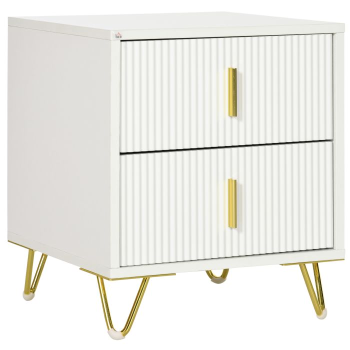 Bedside Table - DORK 2 Drawer Nightstand White 40cm