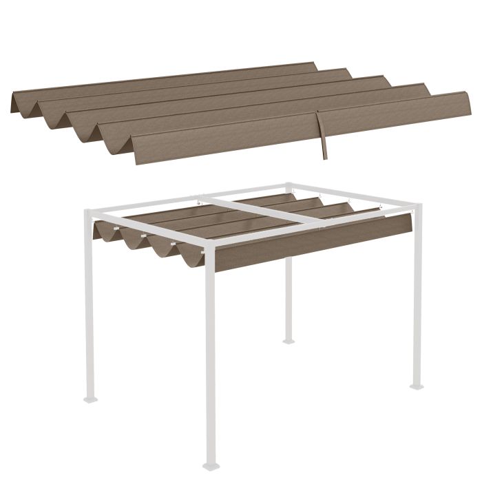 Pergola Roof, Retractable Sun Shade Cover for 3 x 2.15m Pergola, UV30+ Protected, Coffee