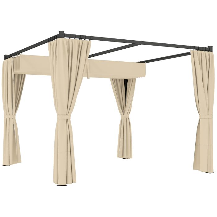 SUNVISTA 3 x 3m Retractable Roof Pergola, with Curtains - Khaki