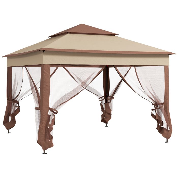 3 x 3(m) Pop Up Gazebo, Double-roof Garden Tent with Netting and Carry Bag, Party Event Shelter for Outdoor Patio, Khaki