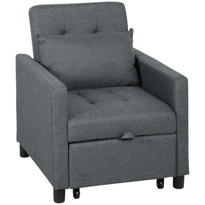 HERON 3-In-1 Chair Bed, Convertible Sleeper Chair with Adjustable Backrest, Pillow and Footrest for Living Room, Dark Grey