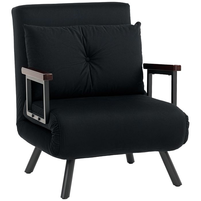 HERON 4-in-1 Velvet-Feel Single Chair Bed, with Pillow - Black