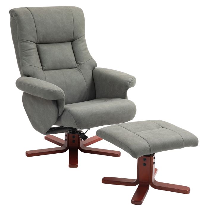 Footstool - Faux Microfibre Leather Manual Recliner Foot Stool Set Grey 79cm