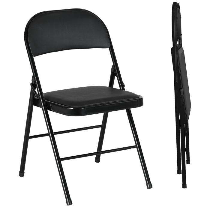 Scott Padded Folding Chairs Set of 2 with Cushioned Seat - Black