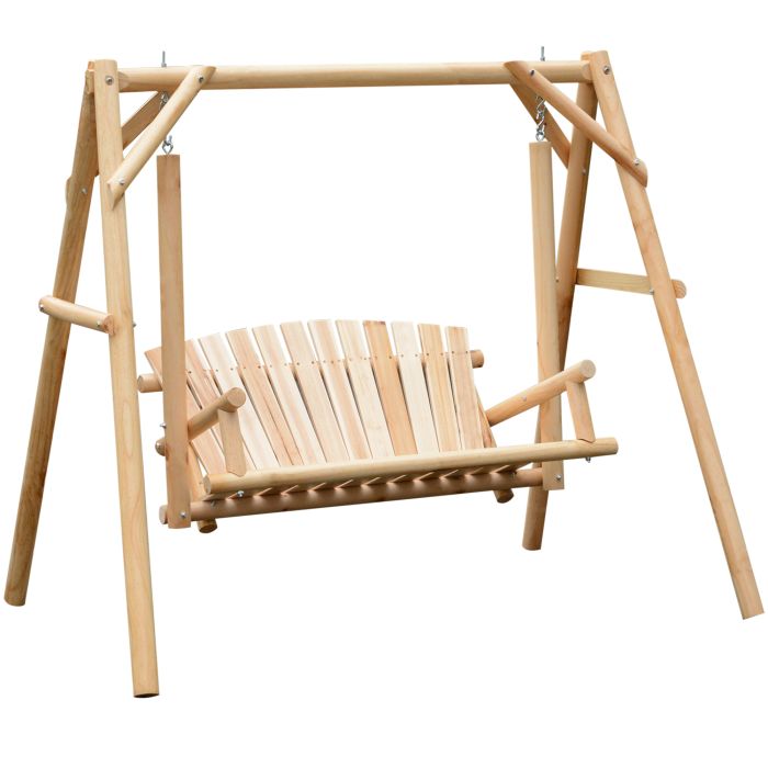 Outdoor 2 Seater Larch Wood Wooden Garden Porch Swing Chair Hammock Bench Lounger