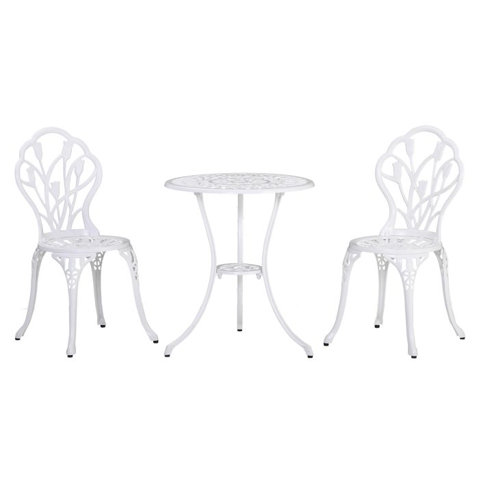 SUNVISTA 3 Piece Patio Bistro Set for 2, Outdoor Aluminium Garden Table and Chairs with Umbrella Hole for Balcony, White