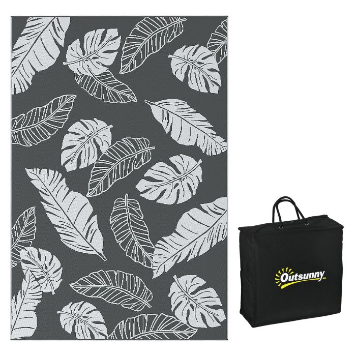 Plastic Straw Reversible RV Outdoor Rug with Carry Bag, 182 x 274cm, Grey and White