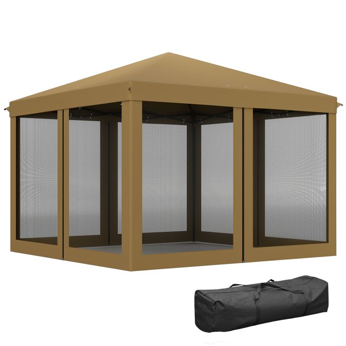 SUNVISTA 3 x 3 m Pop Up Gazebo, 420D Garden Tent Canopy with Removable Mesh Sidewall Netting, Carry Bag for Garden Patio Outdoor, Khaki