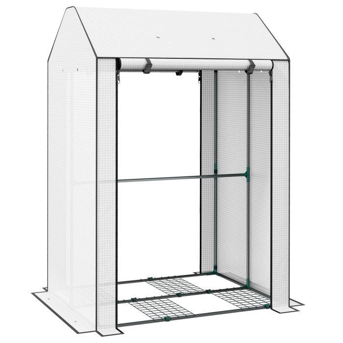 Mini Greenhouse with 4 Wire Shelves Portable Garden Grow House Upgraded Tomato Greenhouse for Plants with Roll Up Door and Vents, 100 x 80 x 150cm, White