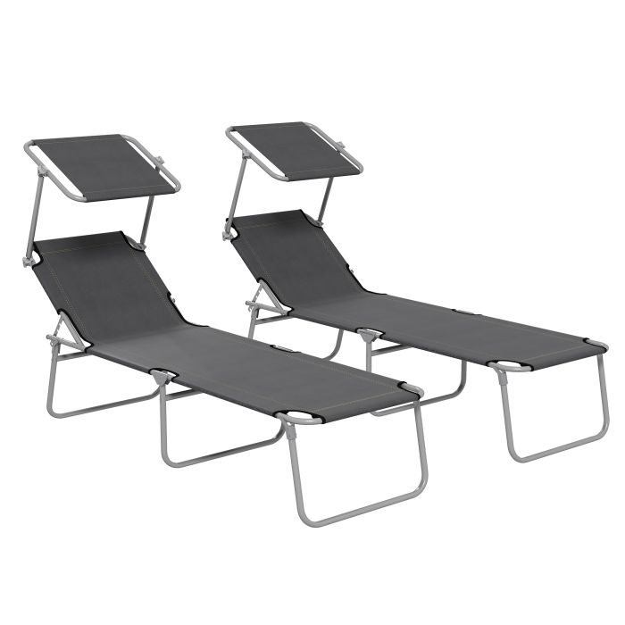 Jones Foldable Sun Lounger Set of 2 with Sun Shade - Grey