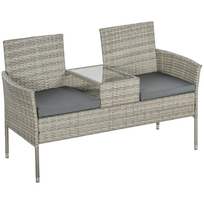 Two-Seat Rattan Chair, with Middle Table - Mixed Grey