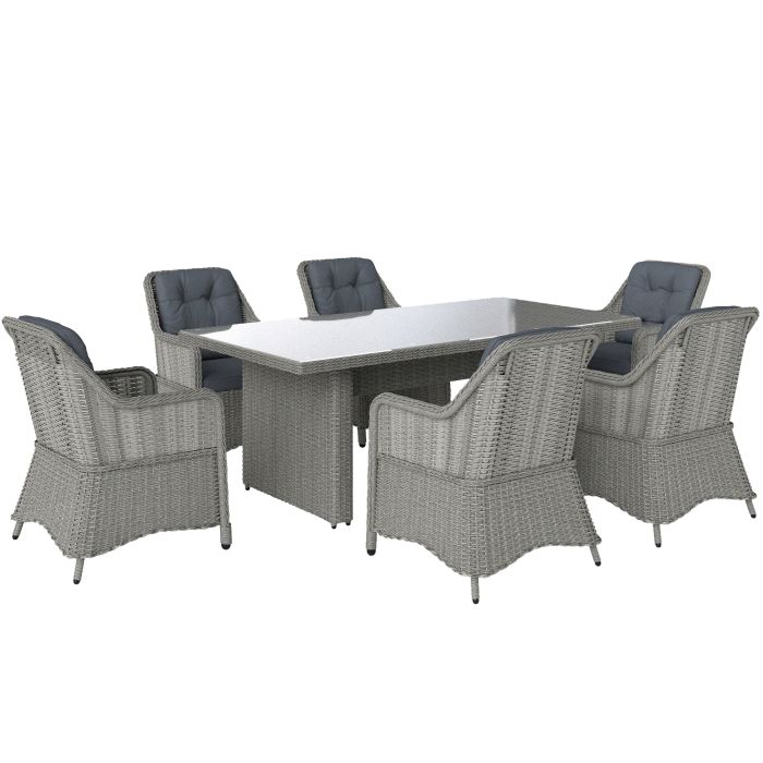 SUNVISTA Seven-Piece Rattan Dining Set - Mixed Grey