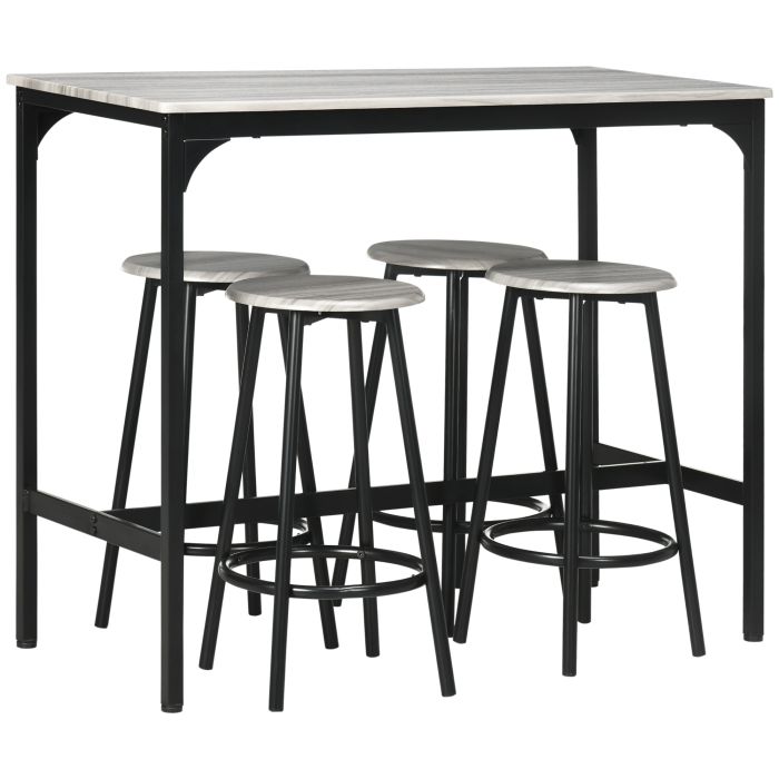 HERON Five-Piece Industrial-Style Bar Table Set - Grey/Black