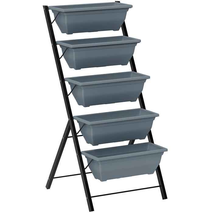 ORMELL Raised Garden Bed Steel Vertical Ladder 5 Tier Planter - Grey