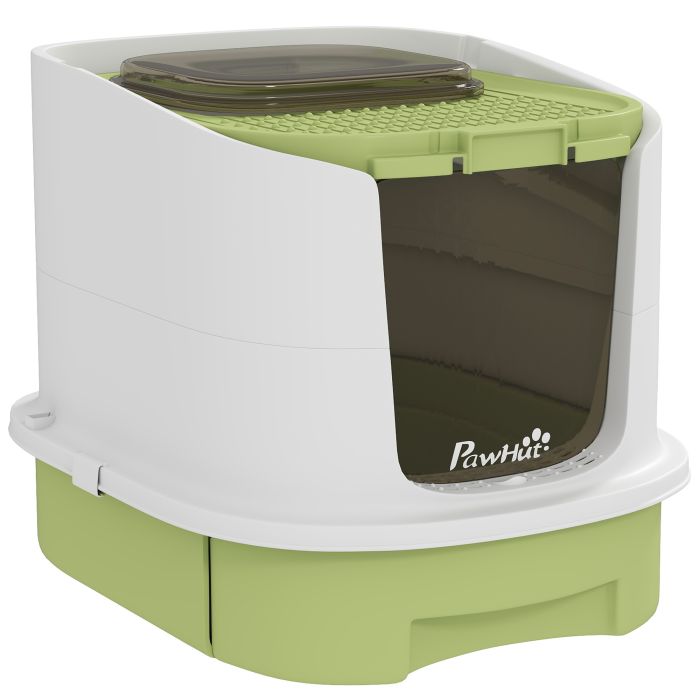 PAWSTER Cat Litter Box with Lid Scoop Deodorisation Bags Top Entry - Green