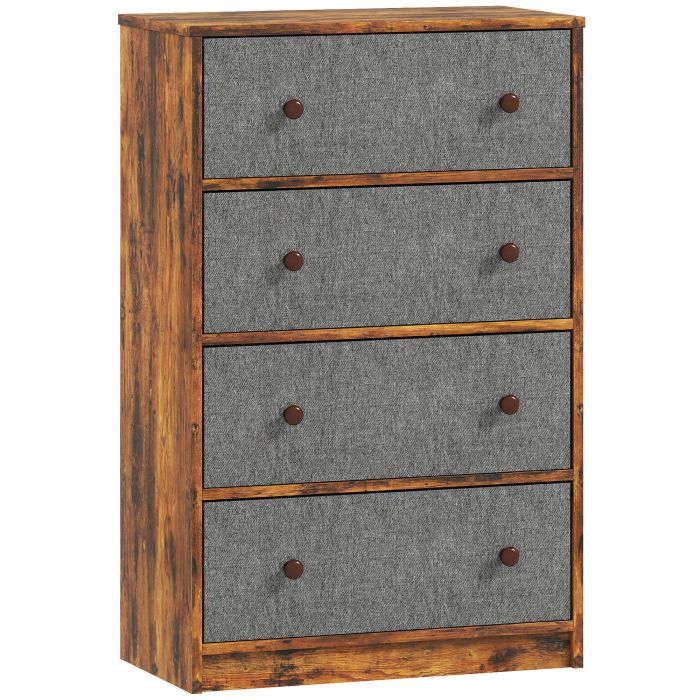 OAKEN Oak Finish Chest of Drawers - Medium-sized, 4 Drawers, Fabric Drawers