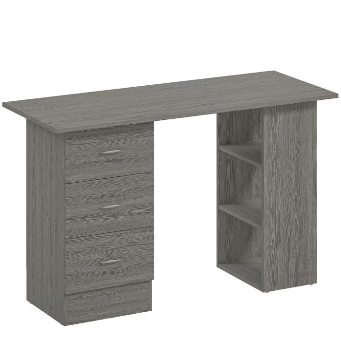 HERON Computer Desk Writing Table PC Workstation 3 Storage Shelves Drawers - Grey