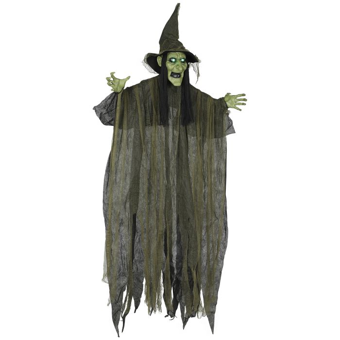 Life Size Halloween Animated Hanging Witch Steel with LED Eyes - Green