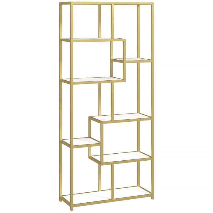 IVRON Seven Tier Geometric Bookcase - Gold