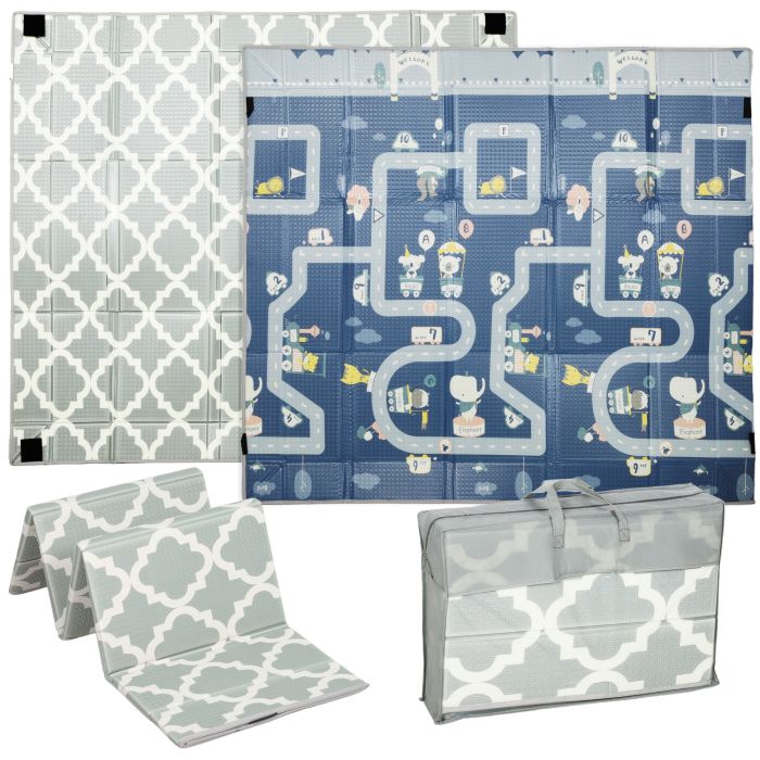 CAVRIN Baby Play Mat PE Foldable Reversible Foam Playmat for Toddlers - Grey