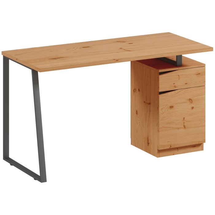 VORLETH Wooden Office Desk with Cabinet and Drawer - Light Oak