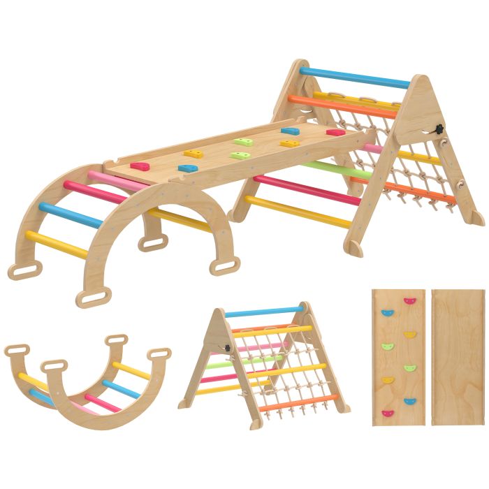 FENLORYN 8 in 1 Toddler Climbing Frame, Indoor Play Triangle Set with Slide, Arch and Triangle Ladder - Multicolour