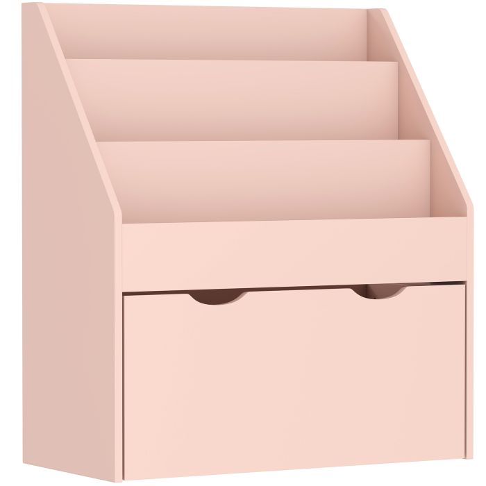 CRESVYN Kids Bookcase with Shelves and Drawer - Pink