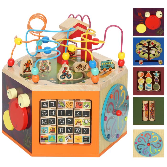 ARQUELIS 8 in 1 Wooden Kids Playset Activity Cube with Bead Maze