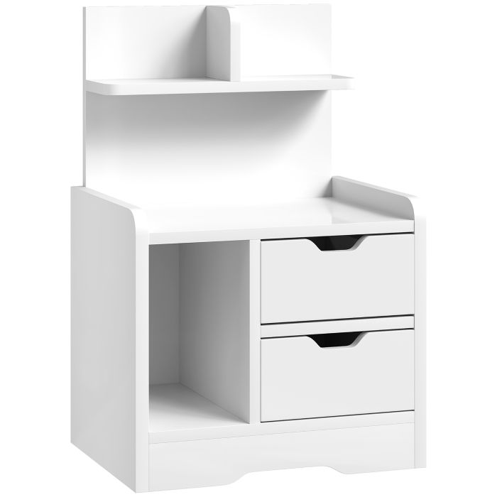 High Gloss Bedside Table with 2 Drawers - White