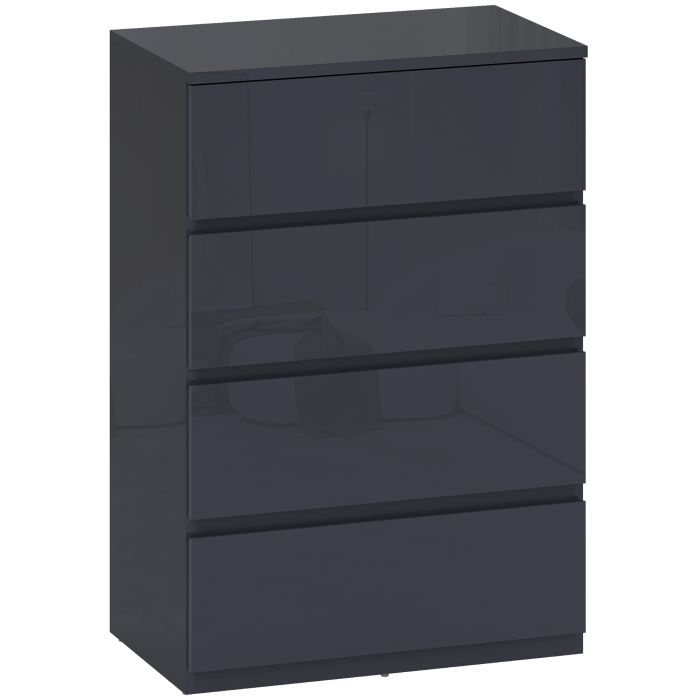 ROWAN High Gloss Grey Chest of Drawers - Medium-sized, 4 Drawers